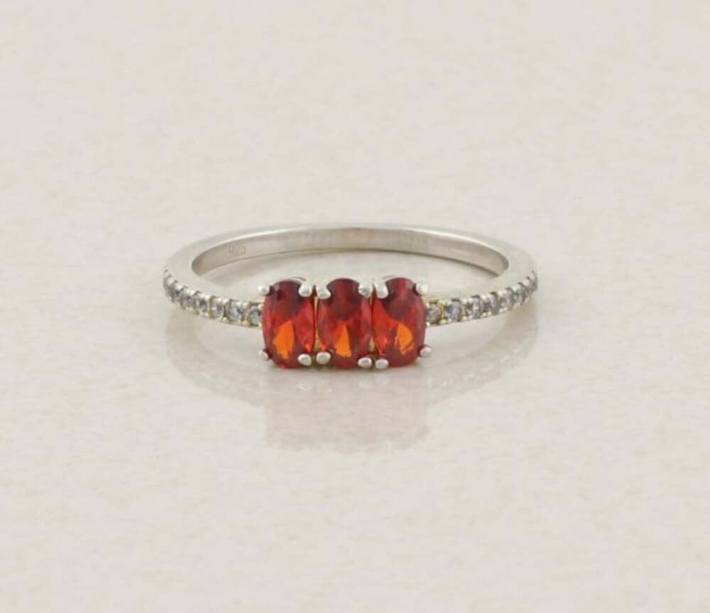 Sterling Silver Mexican Cherry Fire Opal & Cubic Zirconia Ring Size 7
